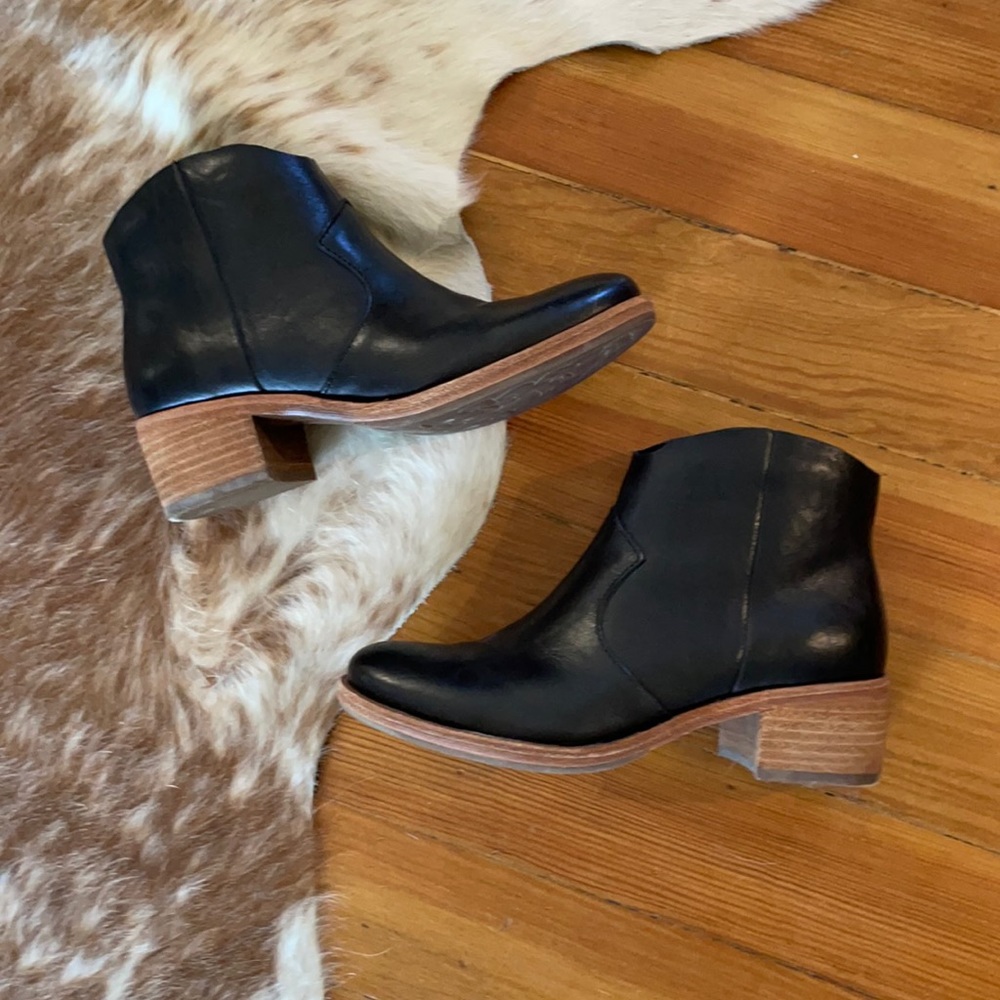 Kork-Ease Black Leather Western Ankle Boots